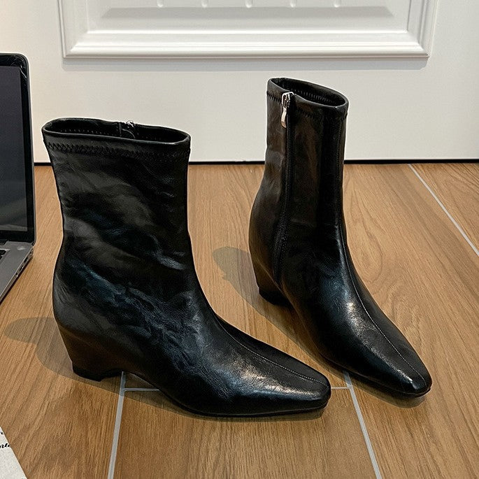 Version Not Tired Feet Small Height Increasing Insole French Skinny Women's Leather Boots