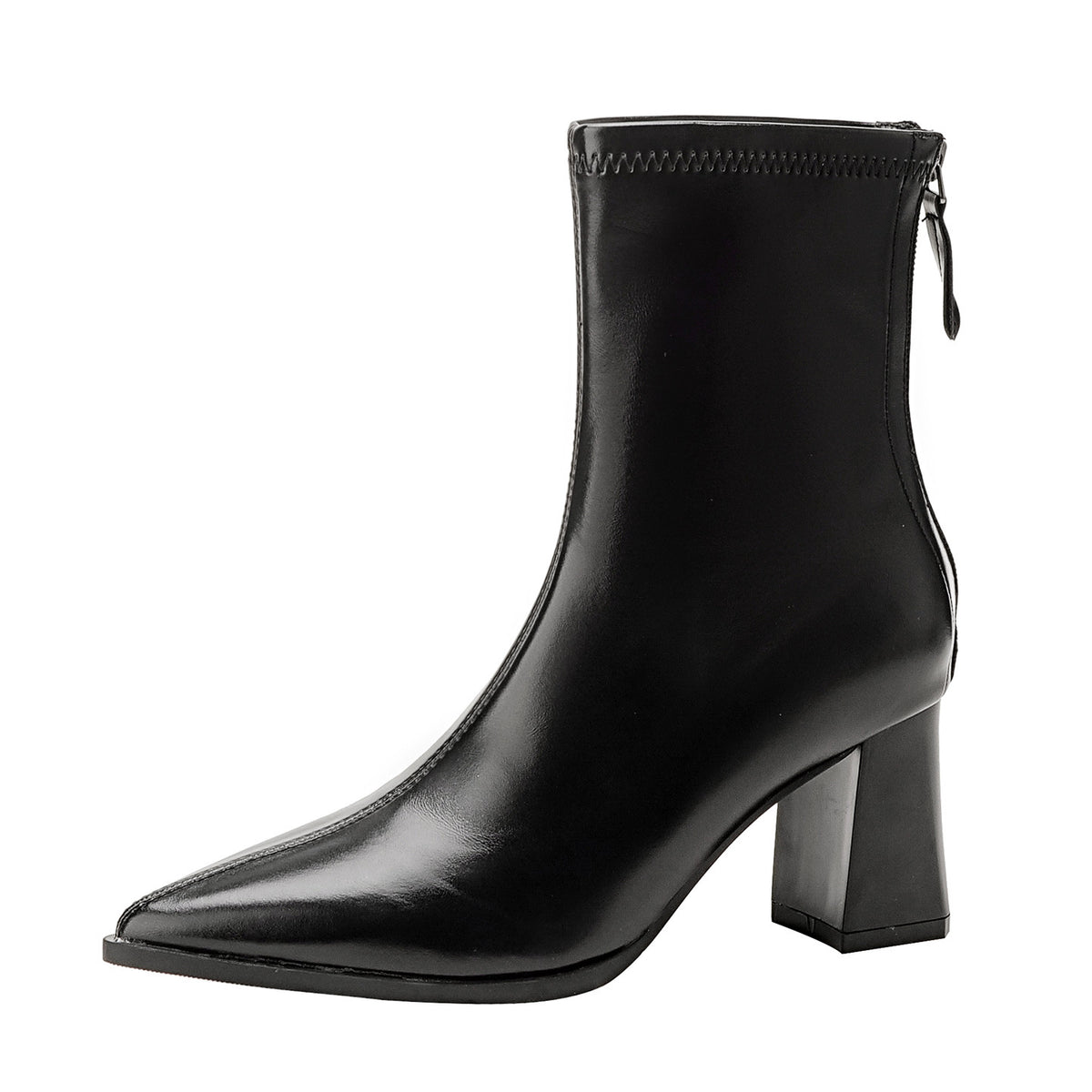 Women's Pointed Toe Chunky Booties Style Versatile Simple Back Zipper With Women's Leather Boots